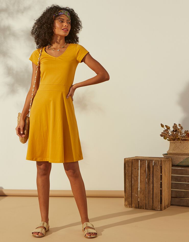 Robe unie maille stretch - petite stature (safran) Robe unie maille stretch - petite stature (safran)