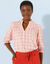 Blouse à carreaux, manches coudes smockées, voile de coton (corail)