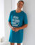 Maxi T-shirt pyjama imprim&eacute; "r&eacute;veil en cours" (bleu canard)