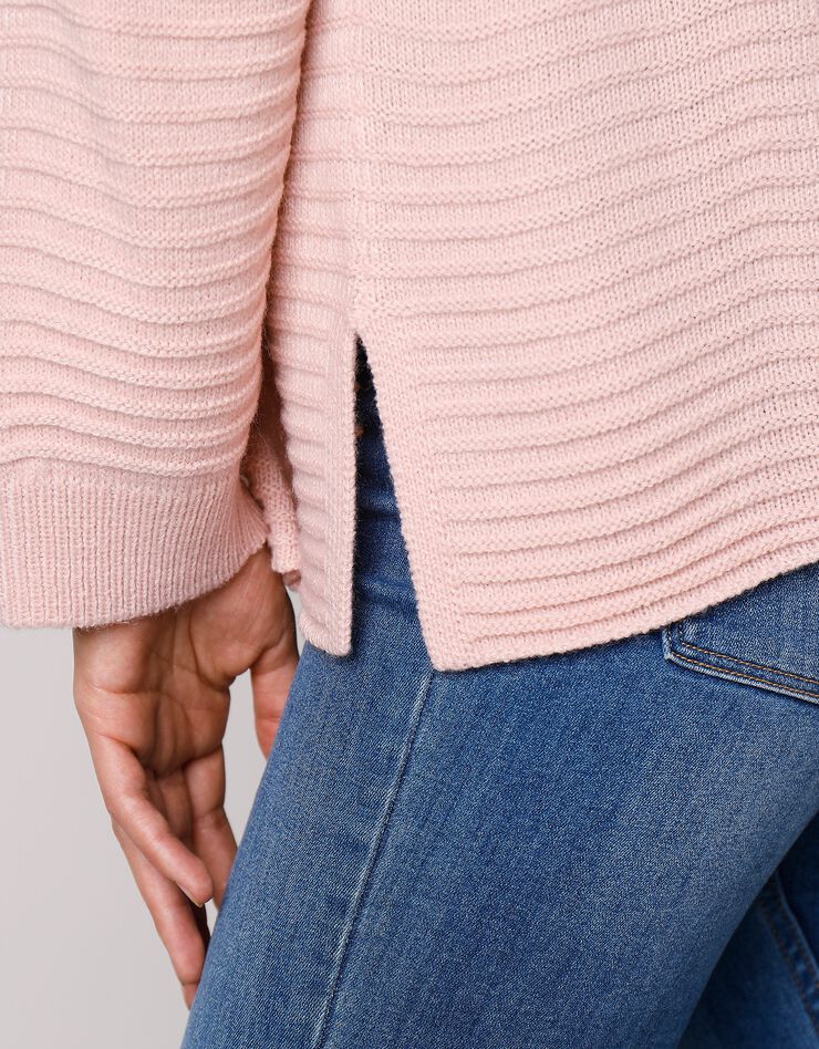 Pull loose maille fantaisie effet rayures (rose poudré)