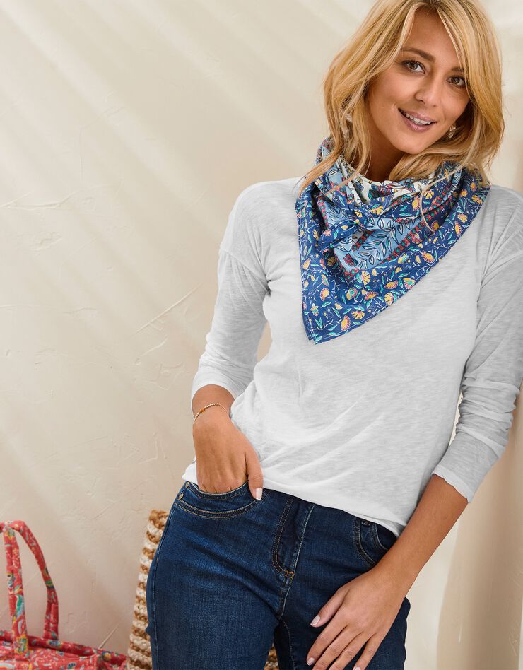 Foulard carré imprimé floral Indian Summer (écru / bleu) Foulard carré imprimé floral Indian Summer (écru / bleu)