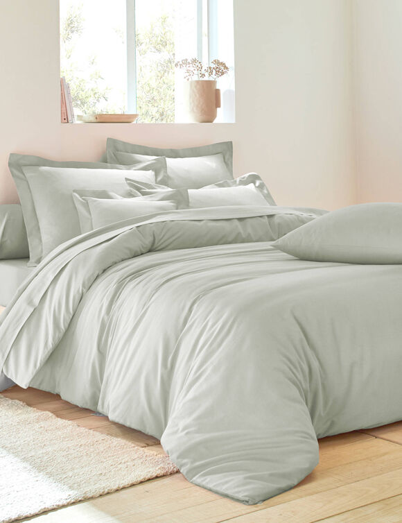 Linge de lit uni coton (gris perle)