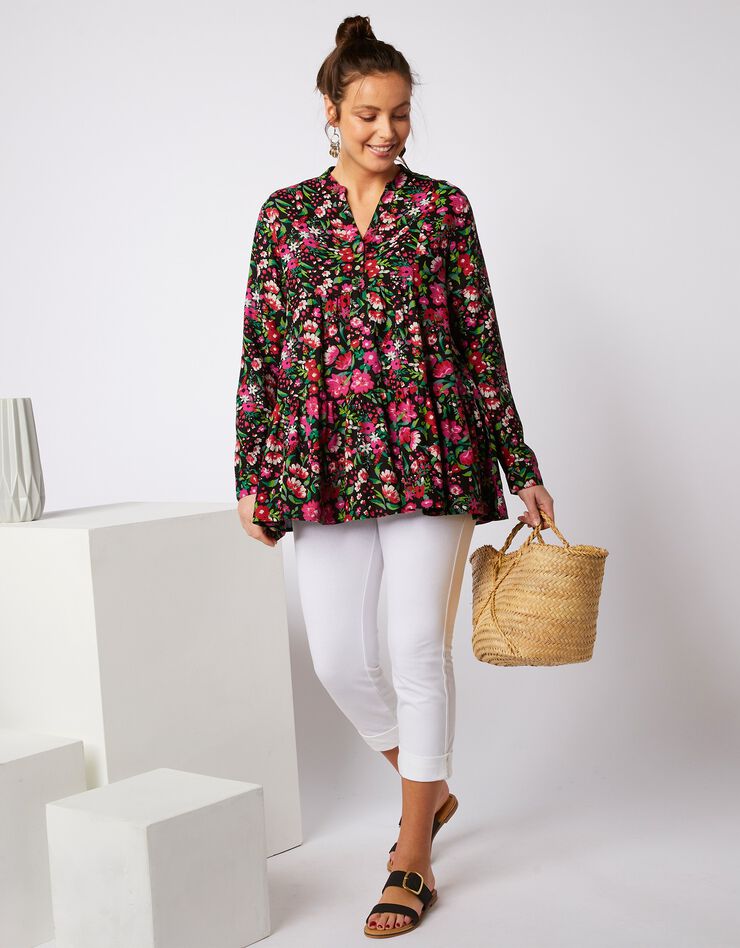 Blouse ample manches longues imprimé floral (noir / rose) Blouse ample manches longues imprimé floral (noir / rose)