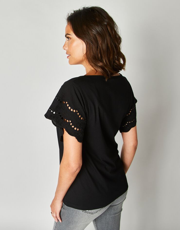 Tee-shirt manches courtes broderie anglaise (noir) Tee-shirt manches courtes broderie anglaise (noir)