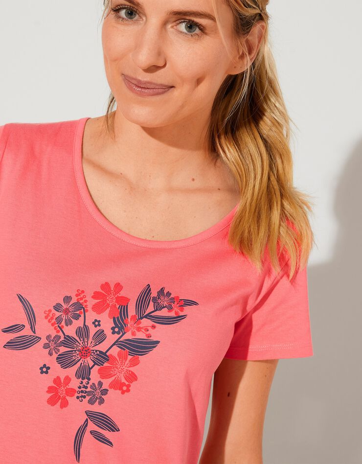 Chemise de nuit longue imprimé  "bouquet" (corail)