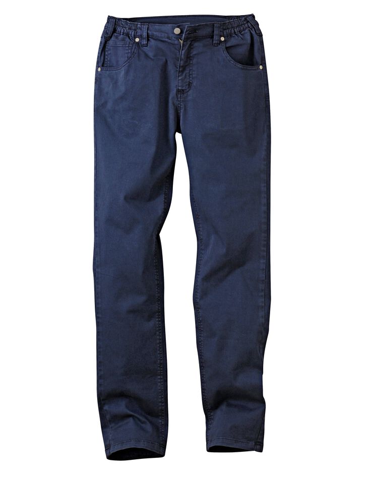 Pantalon droit 5 poches twill coton extensible (marine)