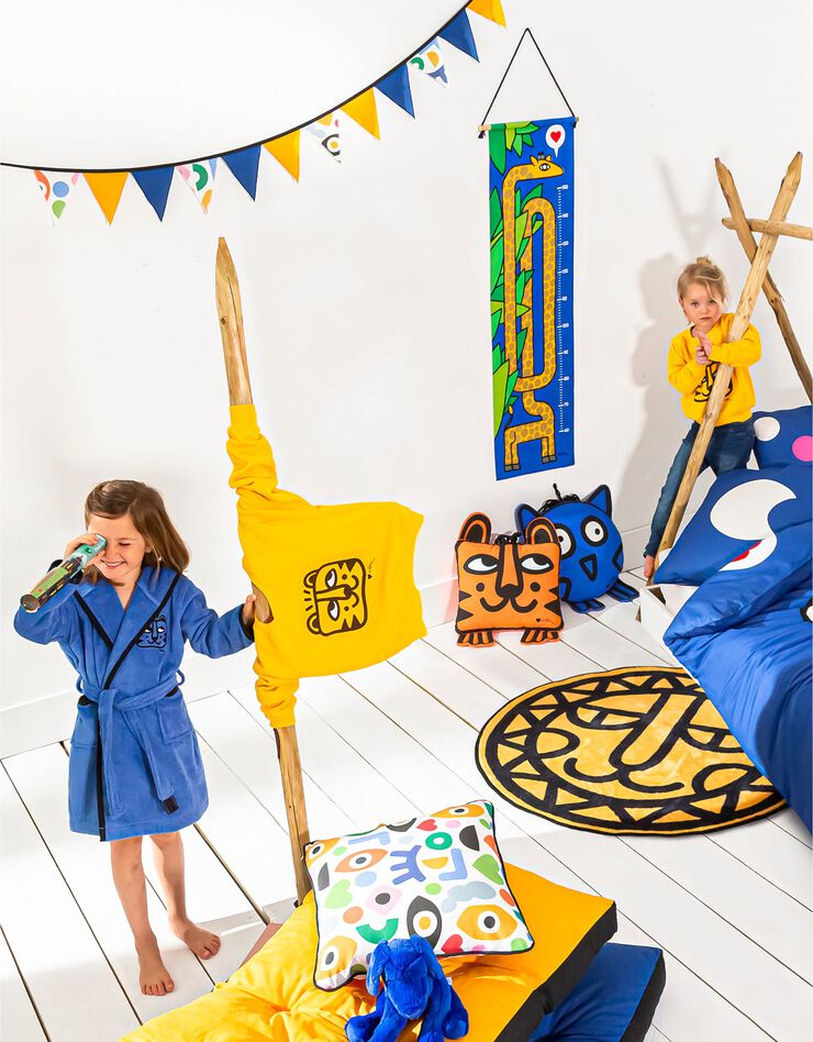Toise "girafe" en tissu, collection enfant LEM (bleu / jaune)