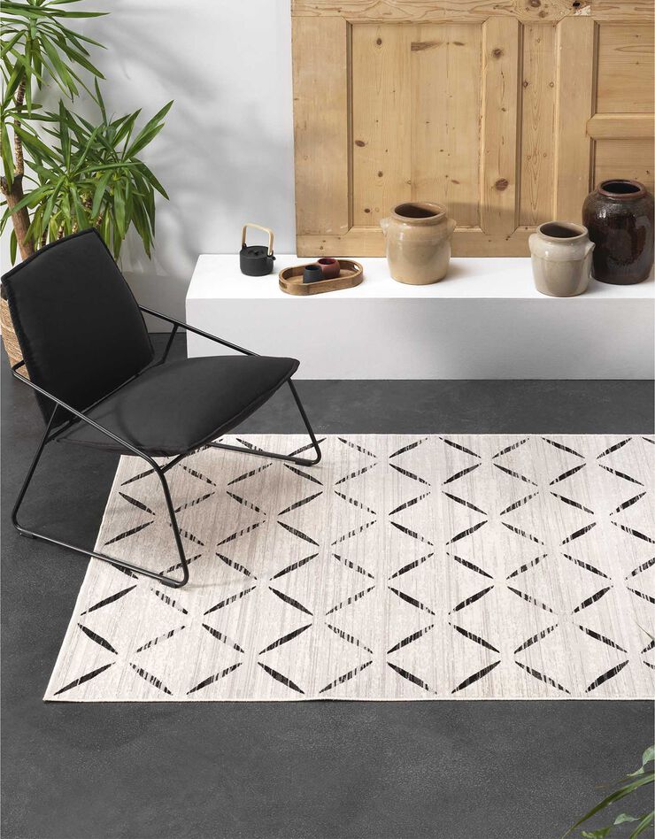 Tapis rectangulaire motif graphique (noir / écru)