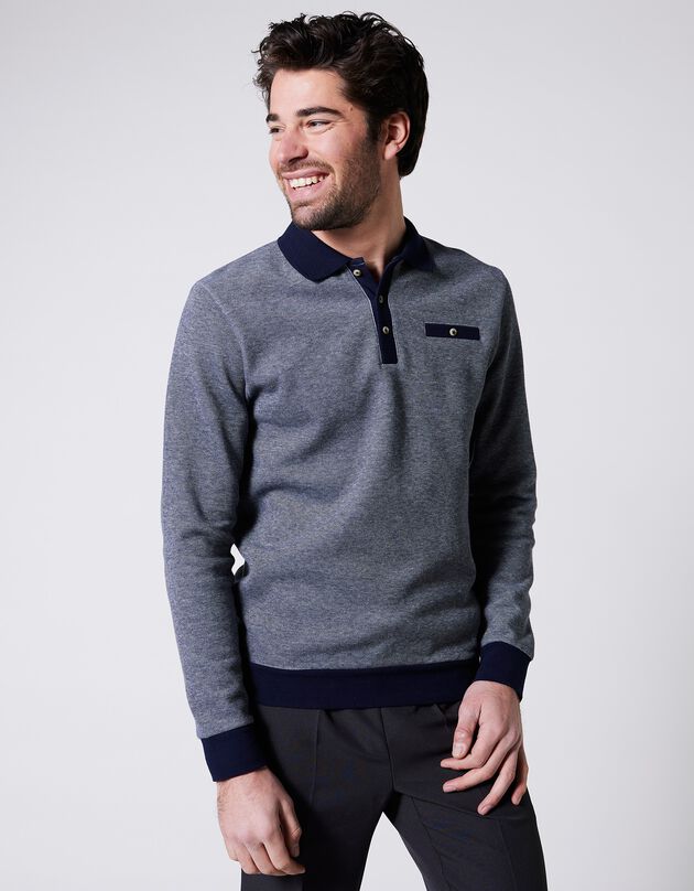 Polo bicolore maille chaude, manches longues (marine)