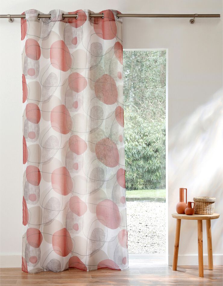 Panneau voile finition oeillets motif galets (blanc / terracotta)