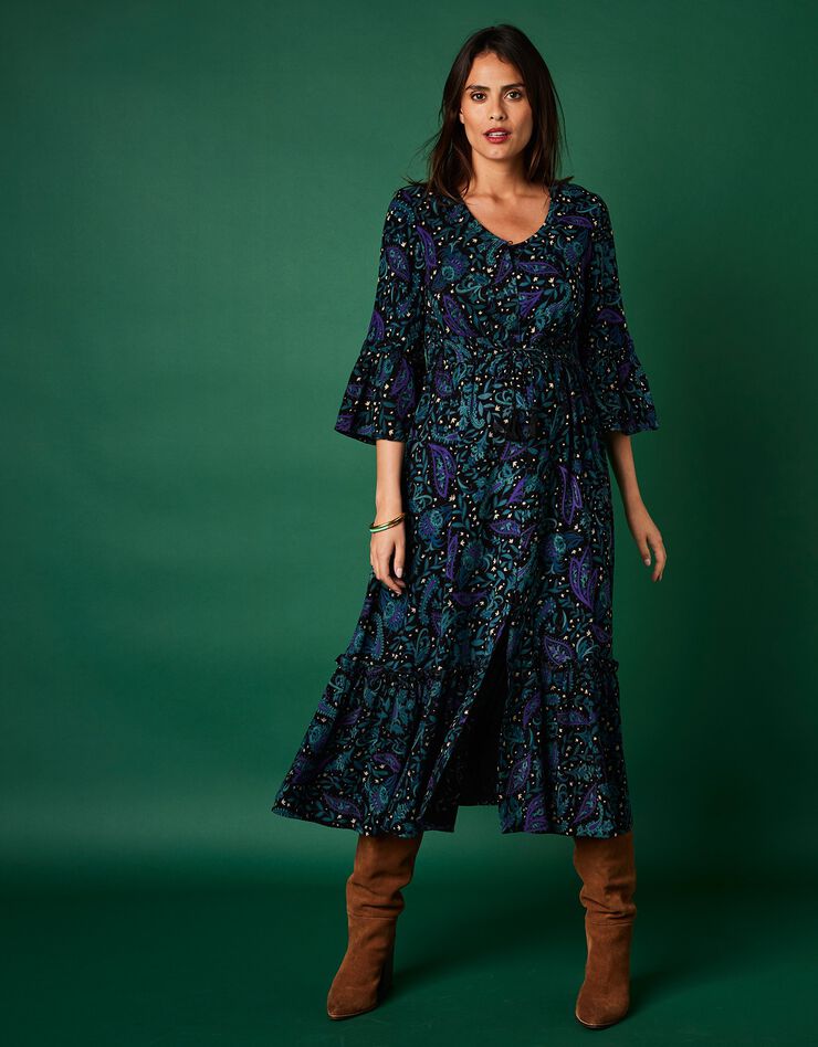 Robe imprimée boutonnée (noir / violet)