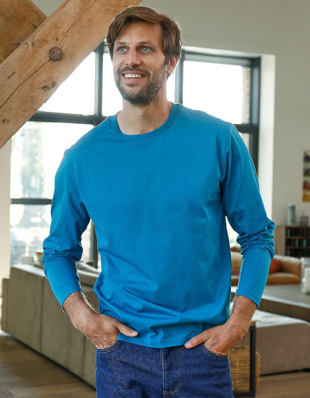 T-shirt col rond manches longues - lot de 3 (bleu + marron + gris)