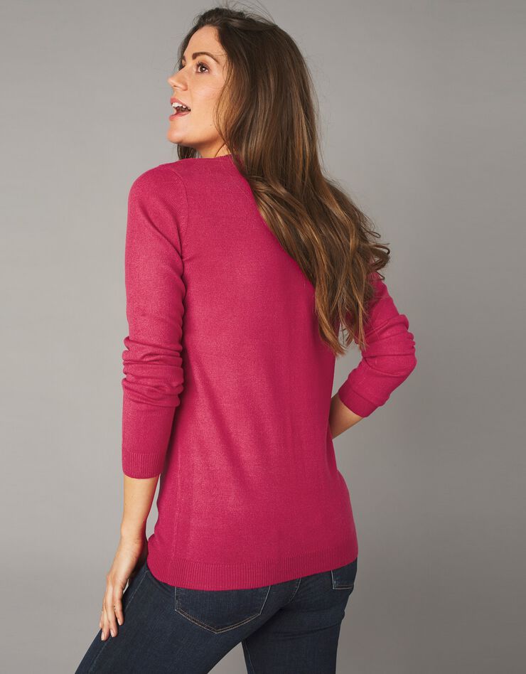 Cardigan boutonné col rond uni toucher cachemire (cerise) Cardigan boutonné col rond uni toucher cachemire (cerise)