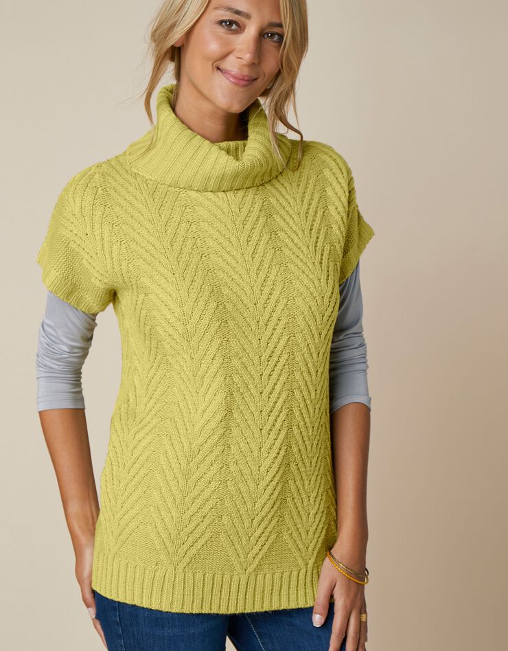 Pull sans manches torsadé à col roulé (vert mousse) Pull sans manches torsadé à col roulé (vert mousse)