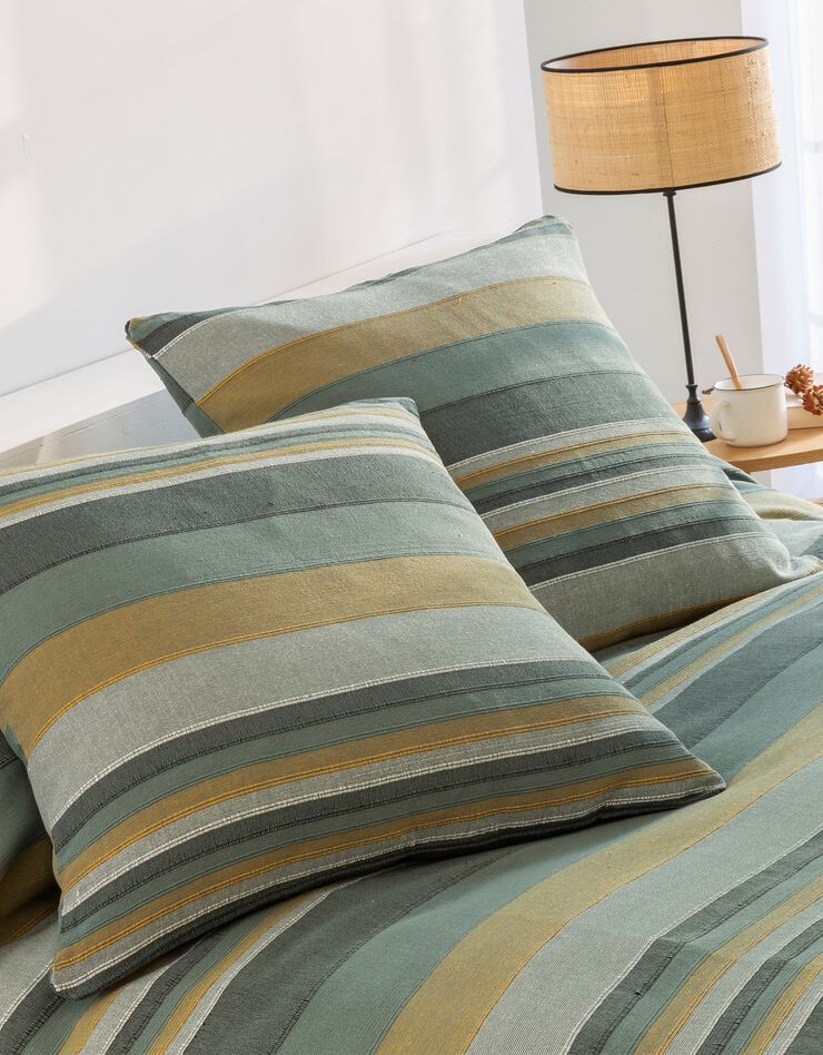 Plaid jeté multicolore coton tissage artisanal (vert grisé) Plaid jeté multicolore coton tissage artisanal (vert grisé)