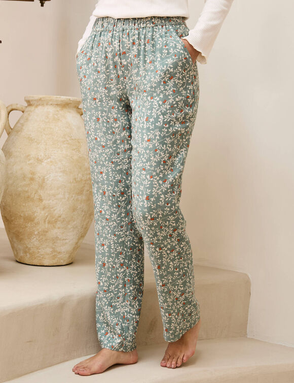 Pantalon pyjama imprimé floral (vert / rose pâle)