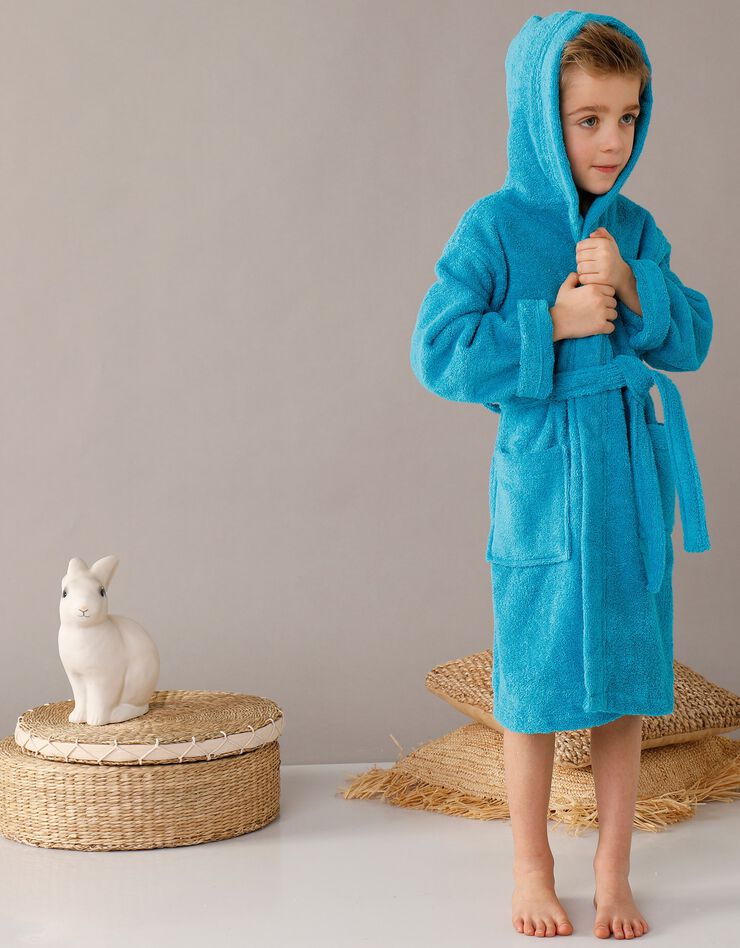 Peignoir enfant éponge bouclette à capuche (turquoise)