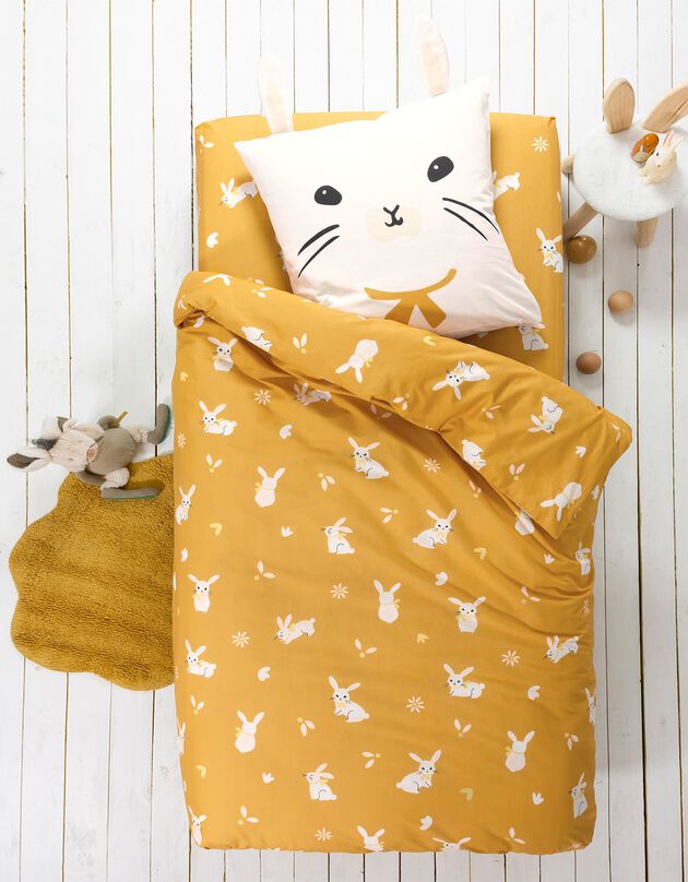 Linge de lit enfant imprimé Lapinou 1 personne - coton biologique (jaune)