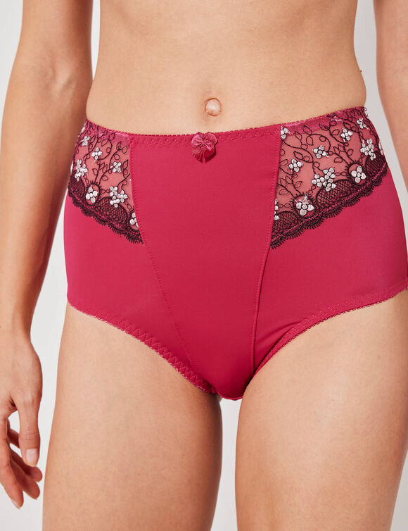 Gainette microfibre tulle brodé Caminata (cerise)