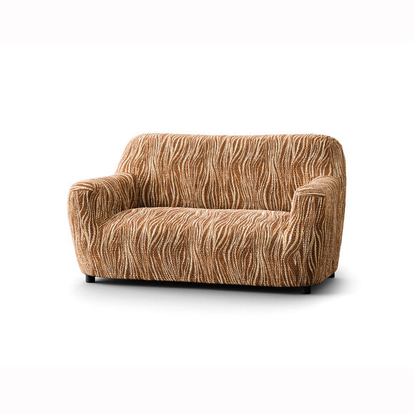 Housse bi-extensible microfibre imprimé vagues pour fauteuil et canapé (chocolat)