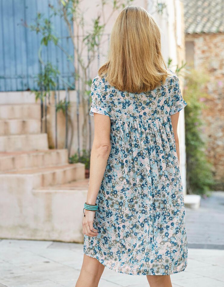 Robe imprimée, voile (kaki / bleu) Robe imprimée, voile (kaki / bleu)