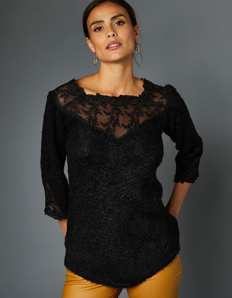 Pull maille douceur dentelle manches 3/4 (noir) Pull maille douceur dentelle manches 3/4 (noir)