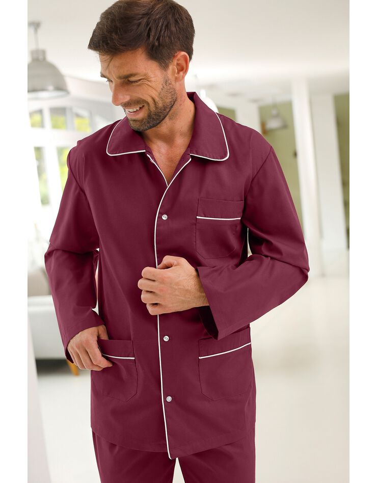 Pyjama uni popeline polyester/coton (bordeaux)