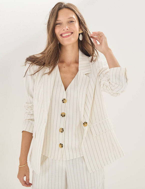 Veste blazer ray&eacute;e, viscose-lin (blanc cass&eacute;)