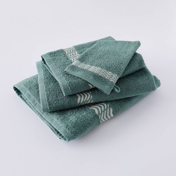 Collection serviettes de bain unies 420 g/m2 liteau fantaisie brod&eacute; (eucalyptus)