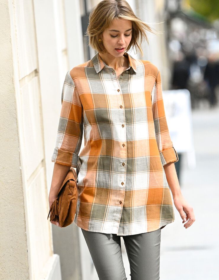 Chemise longue grands carreaux flanelle (kaki) Chemise longue grands carreaux flanelle (kaki)