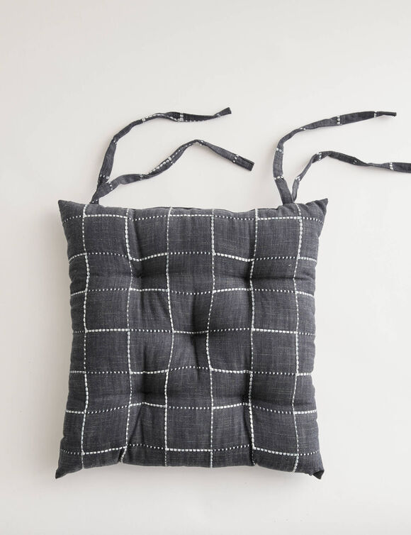 Galette de chaise carr&eacute;e &agrave; carreaux - lot de 2 (anthracite)