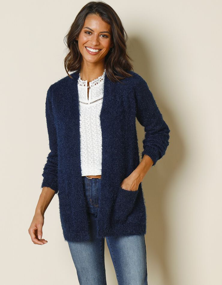 Gilet long en maille poilue (marine) Gilet long en maille poilue (marine)