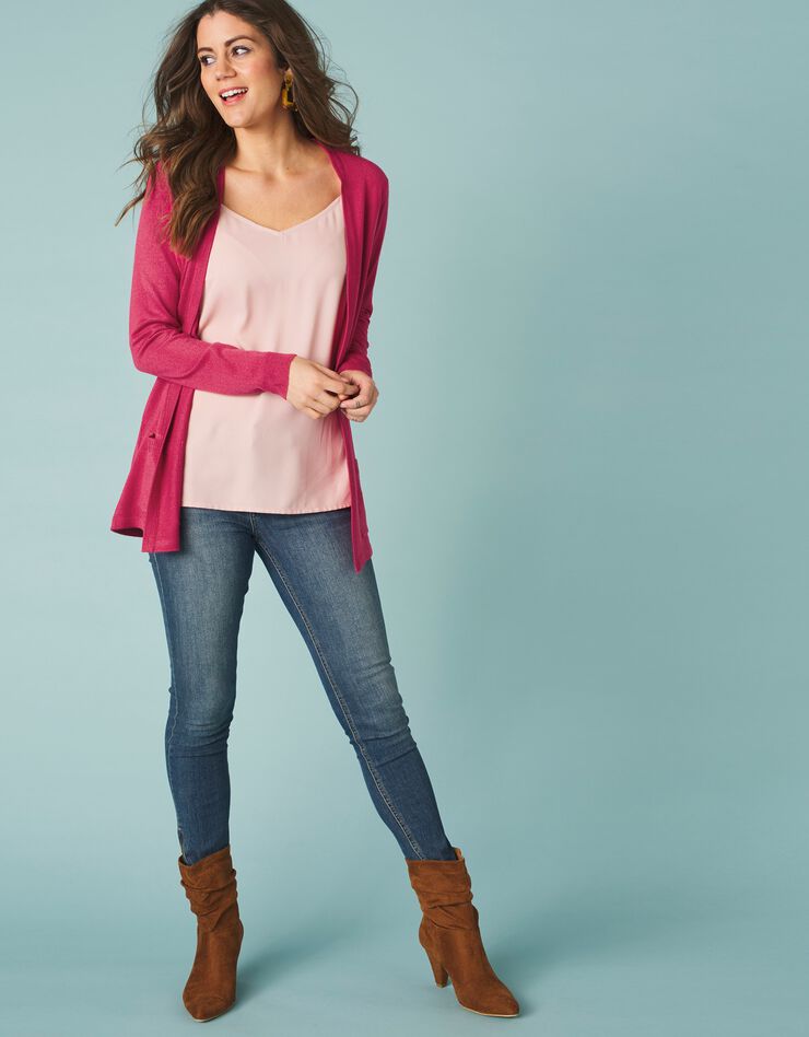 Gilet porter ouvert toucher cachemire (cerise) Gilet porter ouvert toucher cachemire (cerise)