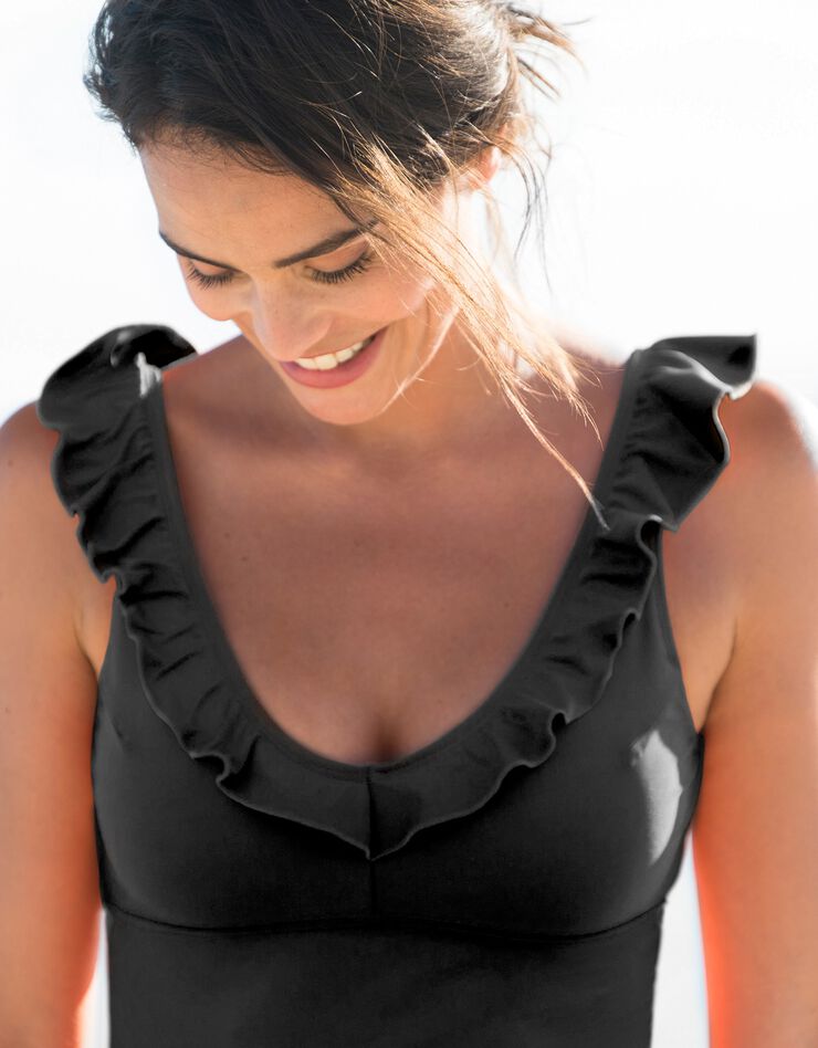 Maillot de bain à volants uni, 1 pièce - Solaro sans armatures (noir)