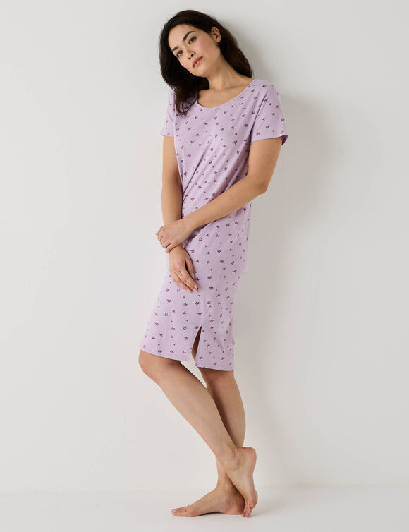 Chemise de nuit courte imprimée fleurs (parme)
