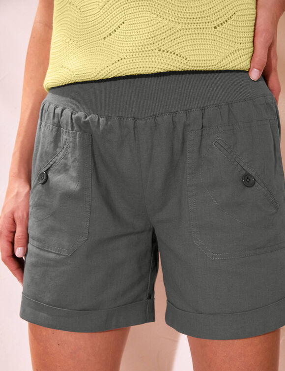 Short droit à revers, lin coton (bronze)