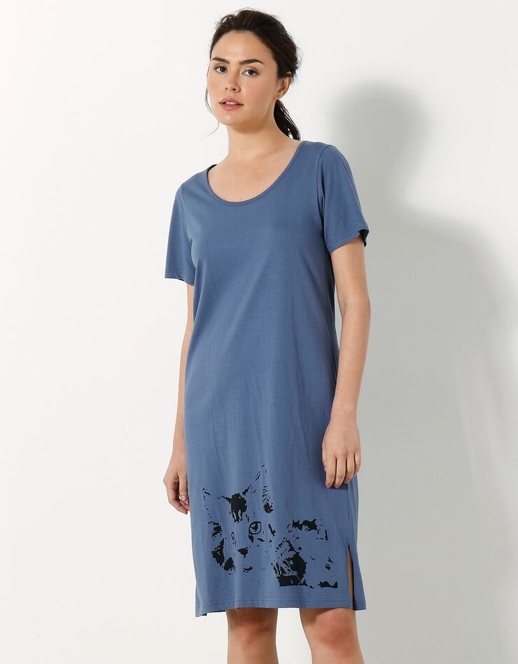 Chemise de nuit courte imprimé chat - lot de 2 (céladon / bleu) Chemise de nuit courte imprimé chat - lot de 2 (céladon / bleu)