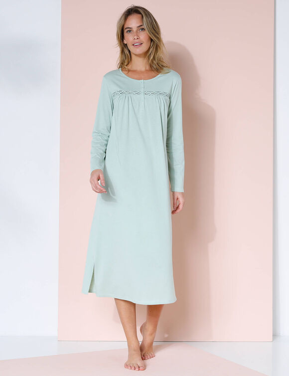 Chemise de nuit longue manches longues unie (tilleul)