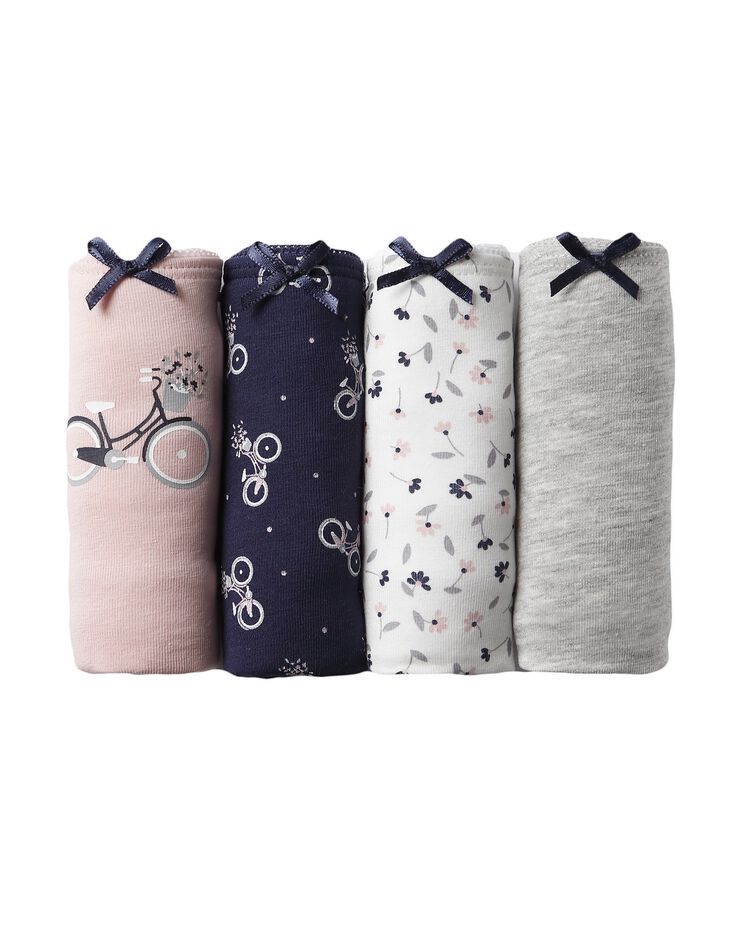Slip coton imprimé "bicyclette" - lot de 4 (marine / rose) Slip coton imprimé "bicyclette" - lot de 4 (marine / rose)