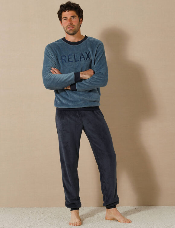 Pyjama "Relax" en maille polaire, toucher peluche (bleu / marine)