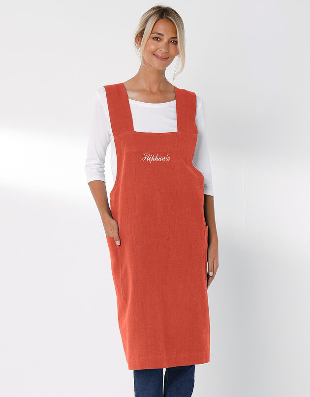 Tablier de cuisine japonais coton et lin uni personnalisable (terracotta)