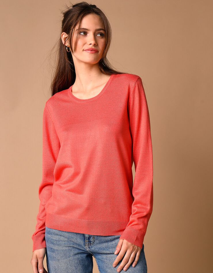 Pull col rond uni toucher cachemire (corail) Pull col rond uni toucher cachemire (corail)