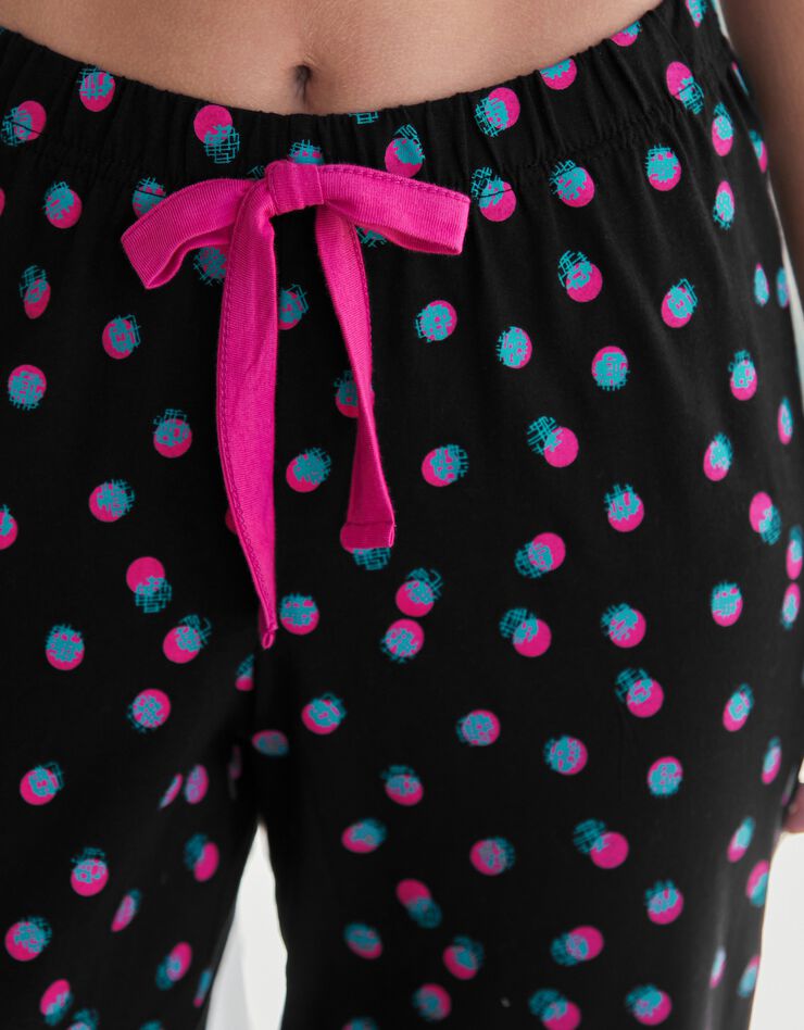 Pantacourt pyjama imprimé à pois  (noir / fuchsia)