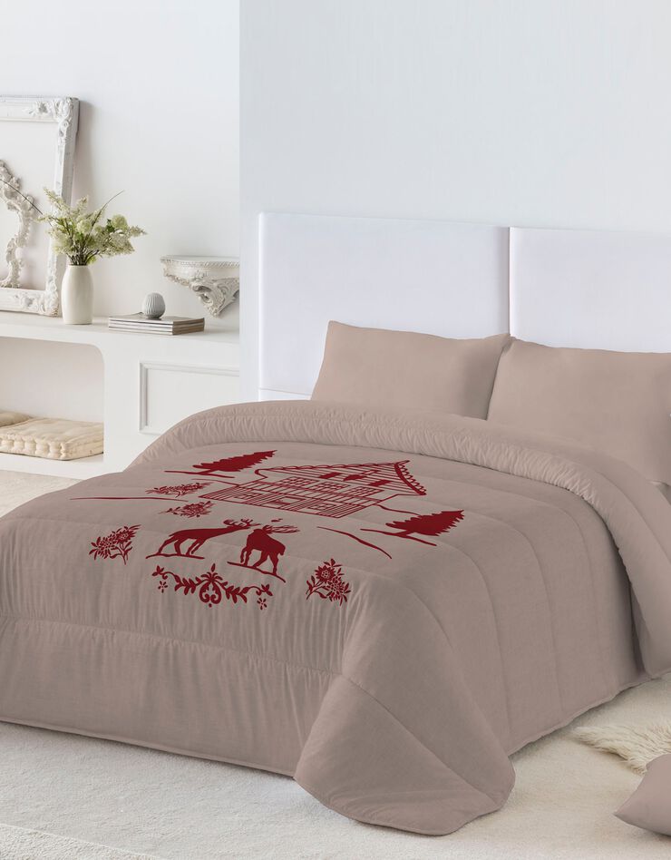 Couette microfibre imprimée Noël - 200 g/m2 (beige / rouge)
