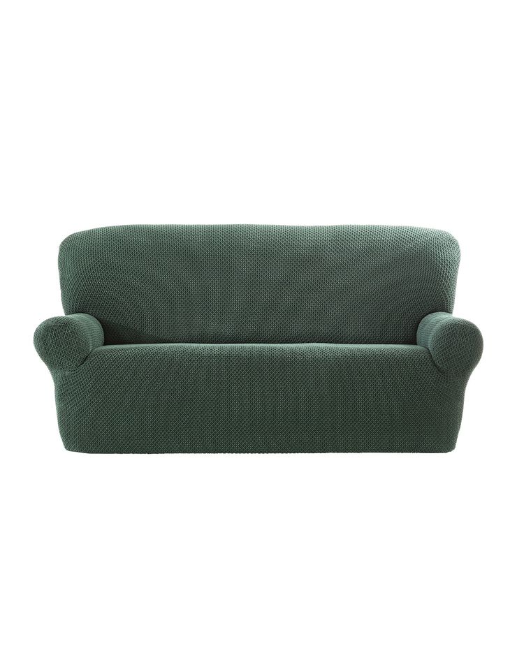 Housse texturée bi-extensible spéciale canapé fauteuil à accoudoirs (vert)