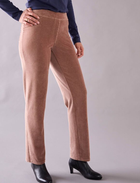 Pantalon droit, maille velours côtelé (taupe)