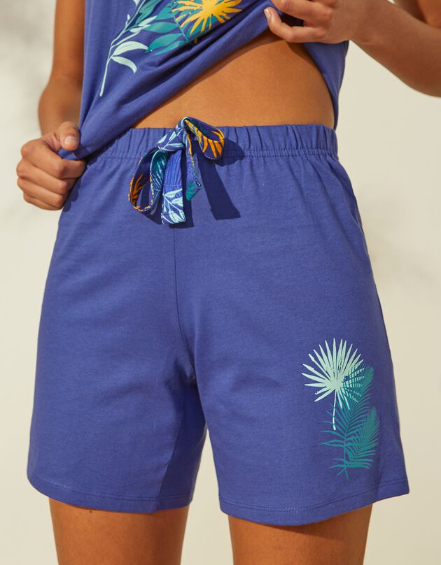 Short de pyjama en coton - uni tropical (bleu)