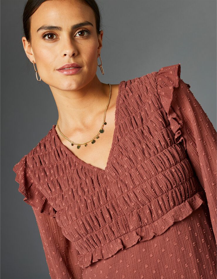 Robe plumetis évasée smockée (bois de rose) Robe plumetis évasée smockée (bois de rose)