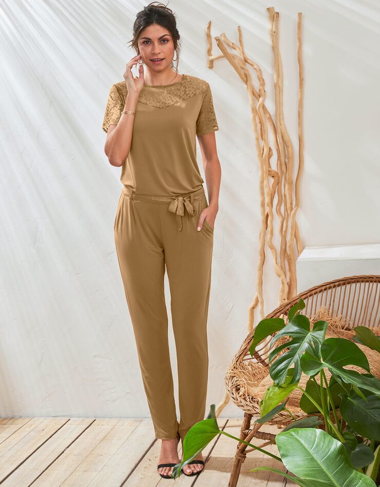 Pantalon coupe droite uni, maille (tabac) Pantalon coupe droite uni, maille (tabac)
