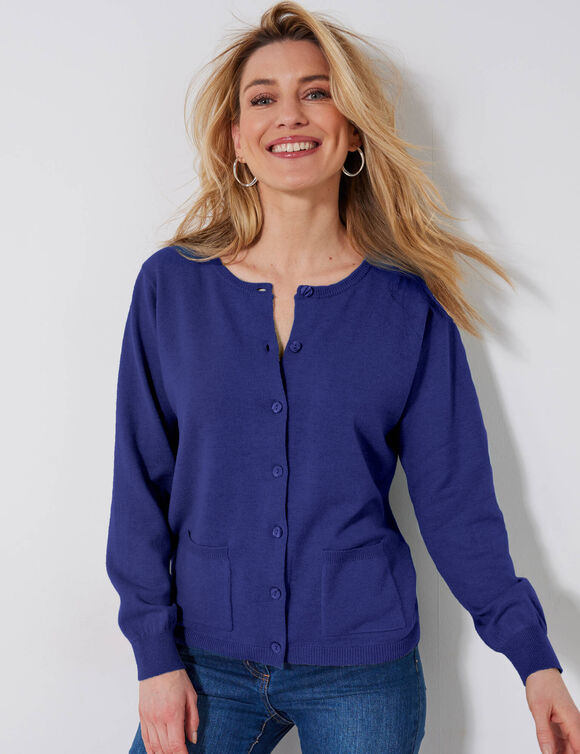 Cardigan boutonné, laine d'agneau (bleu dur)